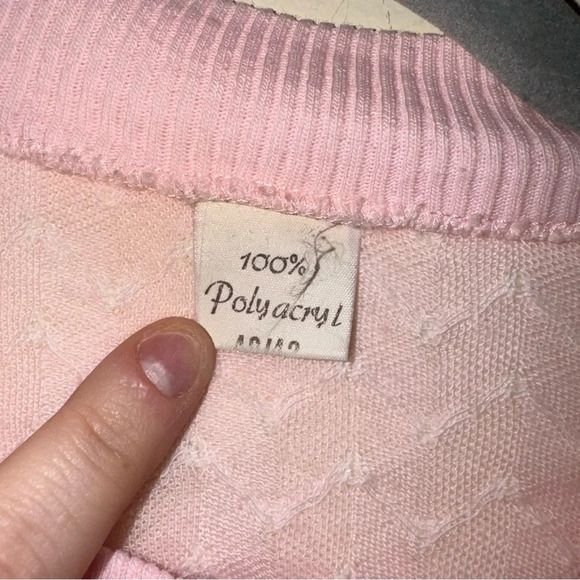 Women’s Vintage Retro Coquette  Singe Stitch Pink Eyelet Long Sleeve Sheer Top - Picture 6 of 14